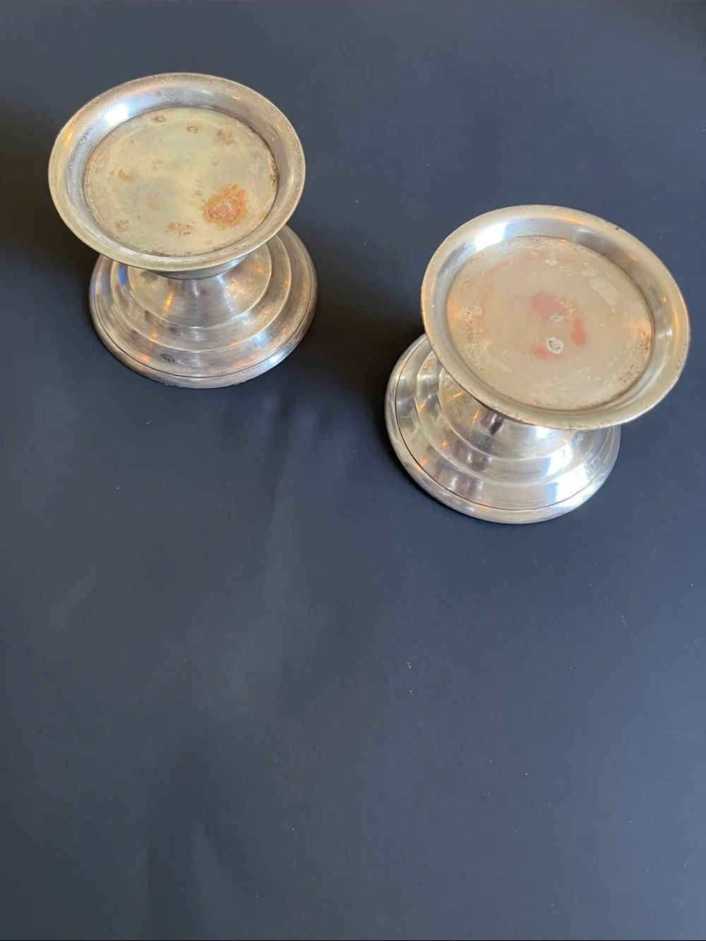 Crate&Barrel Silver Metal Pillar Candle Holders - Set of 2